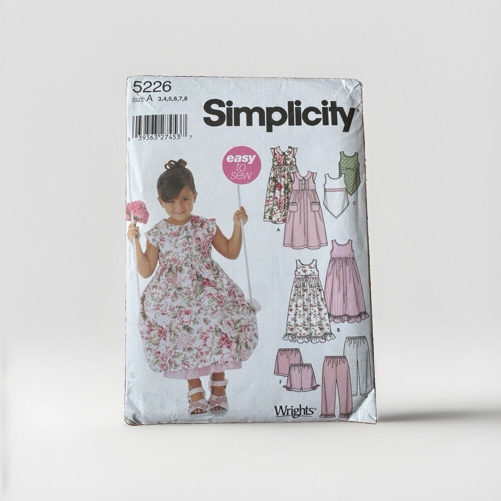Simplicity 5226 Sewing Pattern Slip Dress Top Pants Shorts Easy Size 3 4 5 6 7 8